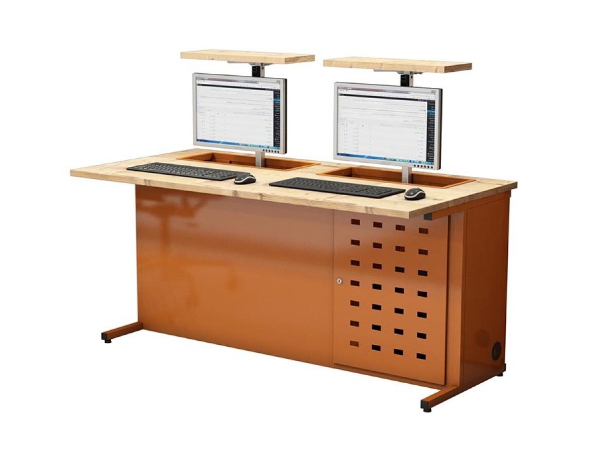Table informatique sécurisée DATA - écran extractible, piètement à dégagement latéral, fabrication française_0