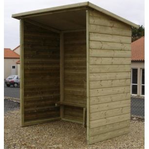 Abri bus Dublin - structure en bois - bardage en bois - avec banquette - 200x120 cm - pin nord rouge Finlande - toit acier laqué_0