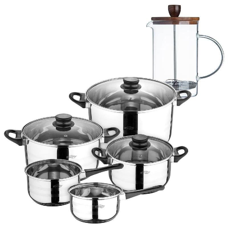 BERGNER - Batterie de Cuisine 8 pièces 16/18/20/24/28cm acier Inoxydable Compatible Induction avec Cafetière à Piston en Borosilicate 15,8×10×18,_0