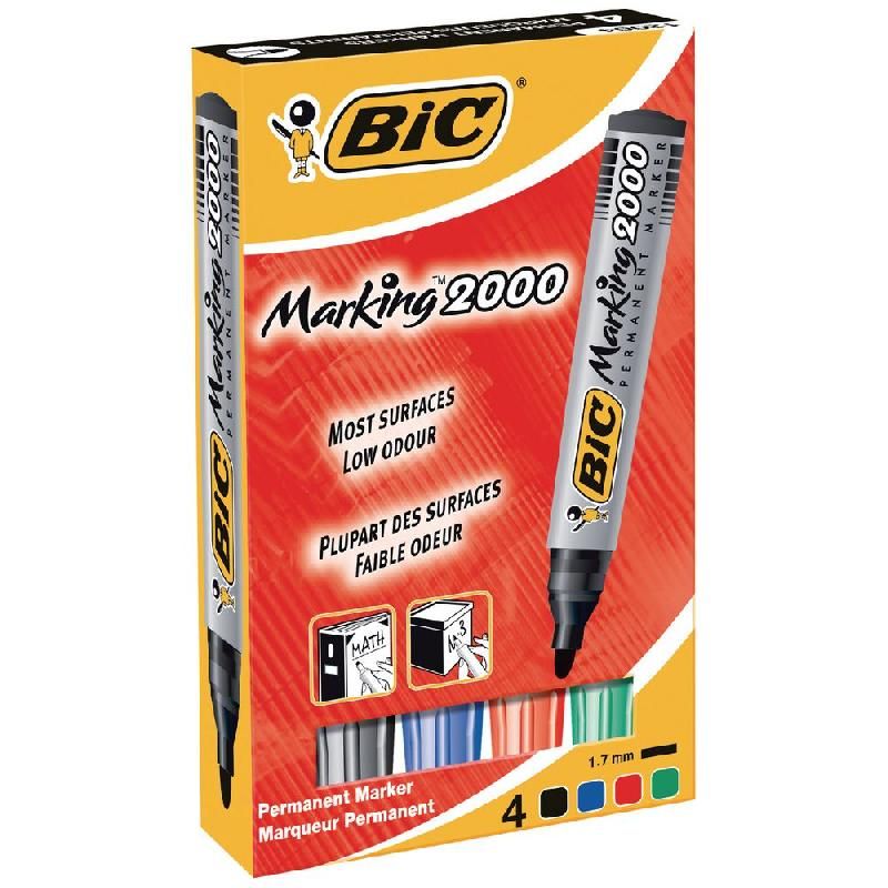BIC MARQUEUR PERMANENT BIC 2000 - POINTE OGIVE 1,7 MM - POCHETTE DE 4
