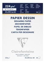 BLOC 20 FEUILLES PAPIER BLANC À GRAIN CLAIREFONTAINE A4 224G - PAPIER À DESSIN CLAIREFONTAINE