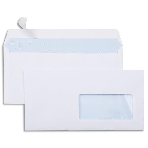 BOÎTE DE 500 ENVELOPPES VELIN GPV - BLANC - 80G - DL 110X220MM - AUTO-ADHESIVES AVEC FENETRE 45X100MM