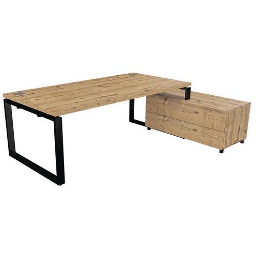 BUREAU DT L200XP100CM MBLE DE SVCE TIROIRS PIED NOIR/TIMBER - BURONOMIC