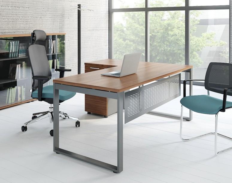 Bureau individuel Ogi Q avec caisson et voile de fond - MDD - 4 tiroirs, Cacao_0