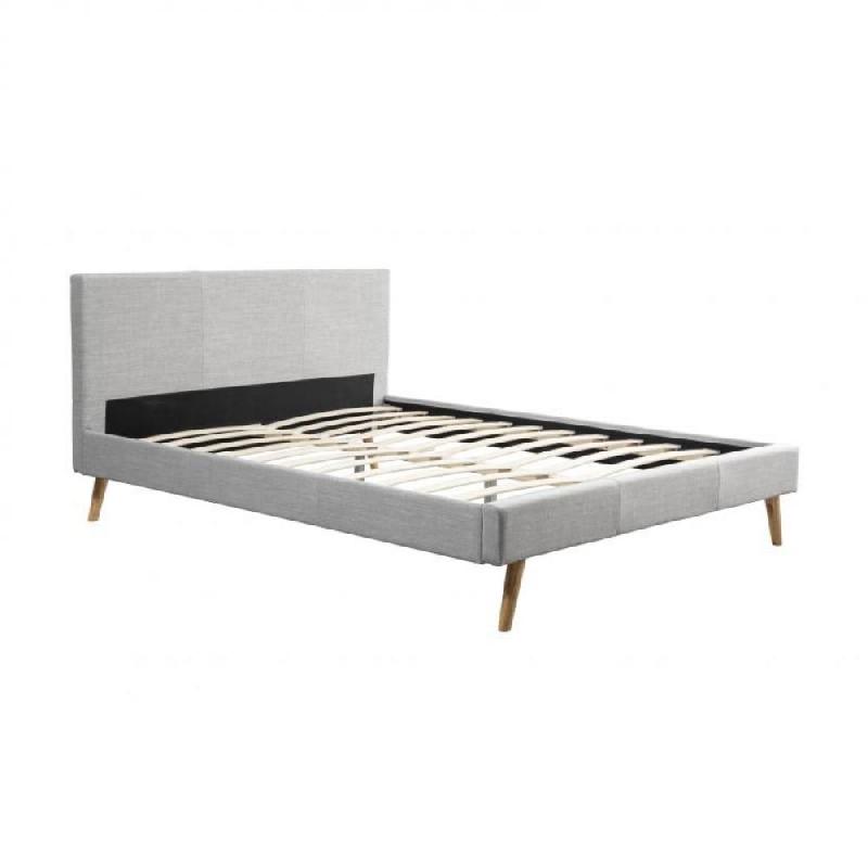 Cadre de lit Remo 160cm - Sommier à lattes en bois - Revêtement tissu gris sobre et moderne_0