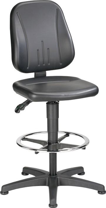 Chaise atelier pivotante Unitec patins + anneau de pied rembourrage simili cuir noir 580-850 mm BIMOS_0