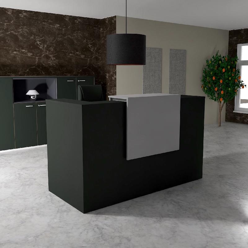 Comptoir d'accueil Delta First avec réhausse - Mobel Linea. - 184, Noir, Gris aluminium_0