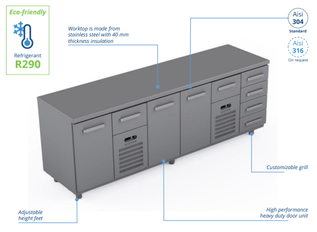 Comptoir réfrigéré en acier inoxydable -2400 × 660 × 900 mm - CST-24-101104_0