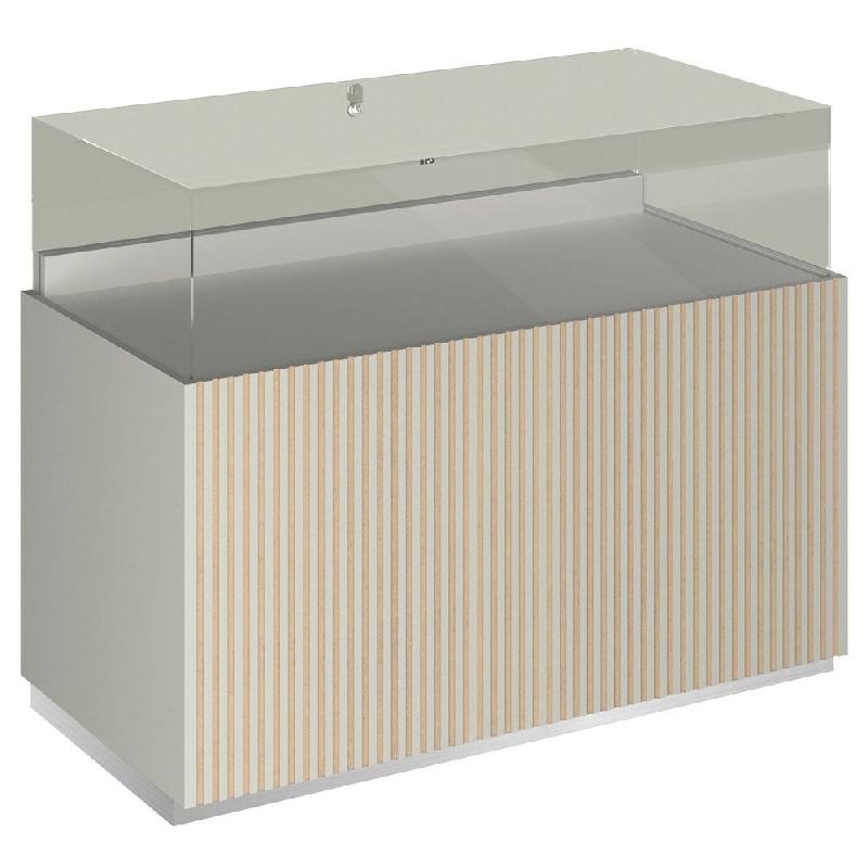Comptoir T01 vitrine 4 Faces et MDF naturel+blanc mat - 120x60x93cm_0