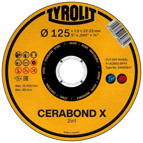 DISQUE À TRONÇONNER CERABOND X 2EN1 ACIER ET INOX - Ø125X1X22,23 MM - PAR 25 TYROLIT