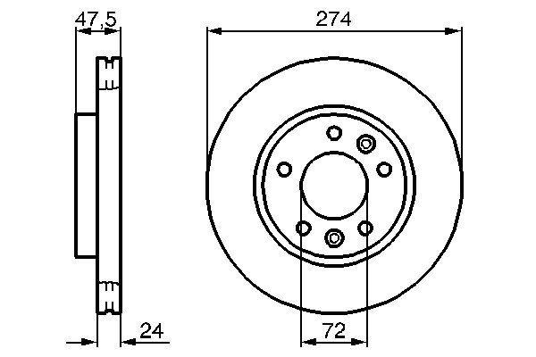 Disque de frein Bosch 0986479013 - ventilé intérieur - boîte de 2 disques - 5 trous - épaisseur 24 mm_0