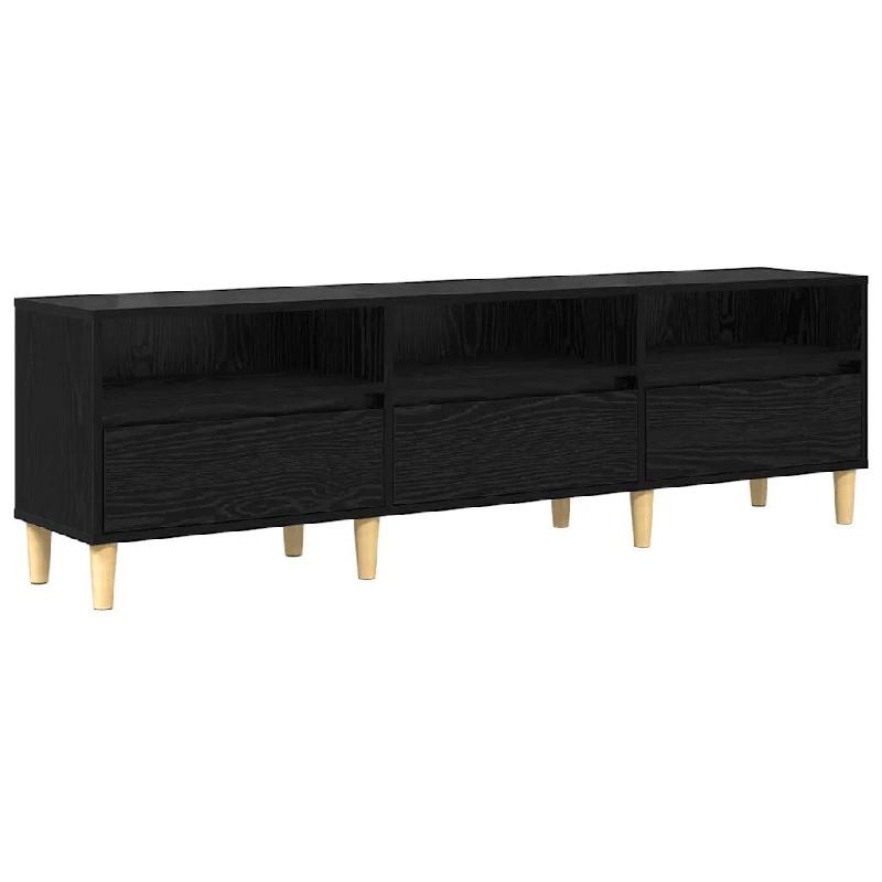Helloshop26 - Meuble TV rectangulaire avec tiroirs et étagères rustique salon 150 x 30 x 45 cm en bois d'ingénierie noir 02_0052481 - noir Bois mas_0