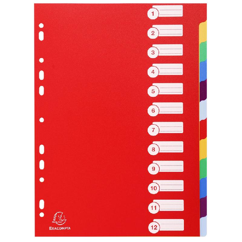 INTERCALAIRES NEUTRES EXACOMPTA A4 EN POLYPROPYLENE 12 DIVISIONS - ASSORTIS