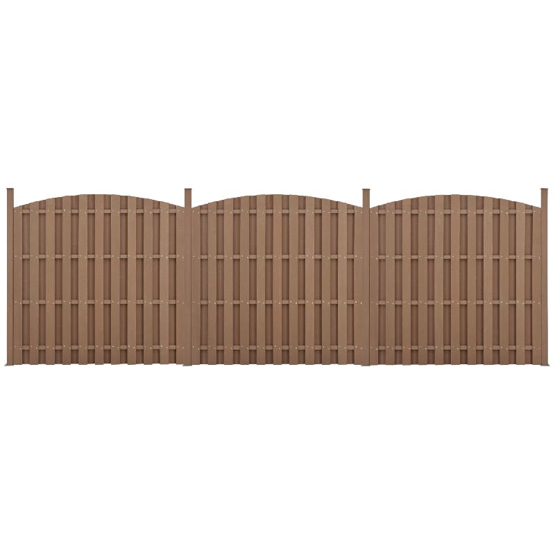Lot de 3 pièces de clôture arrondie en bois composite WPC - Brise-vue et brise-vent - 185 x 562 cm - Brun - 03_0006594_0