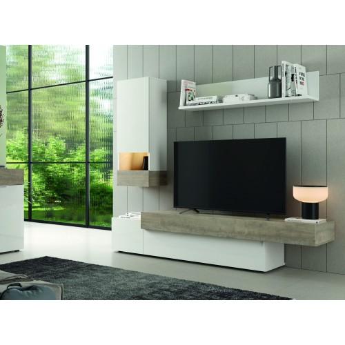 MEUBLE TV - 4 MODULES - AURA.2 - 200CM - BLANC ET ORGANIC RAMIS