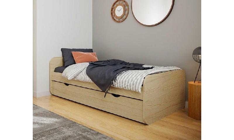 PACK LIT LANAI + MATELAS  BOIS NATUREL 90X190 CM/OPT:MATELAS ELBE HD