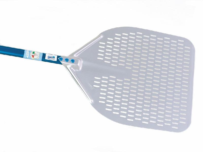 Pelle à pizza rectangulaire perforée Virtus Z/GA32RF - 330x330 mm, longueur 1840 mm_0