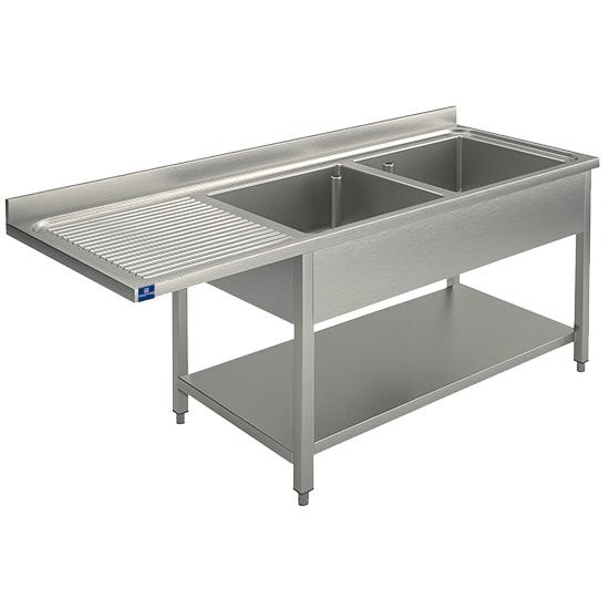 Plonge inox sur piètement avec étagère inférieure et 2 bacs à droit... - PSLG2LS16460_0