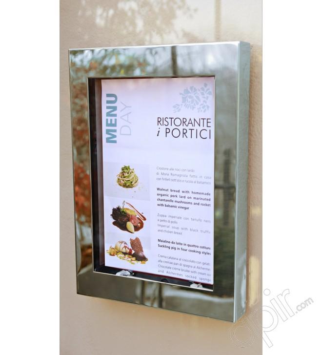 Porte-menu en acier AISI 316 avec fermeture de sécurité et éclairage basse consommation pour extérieur - London_0