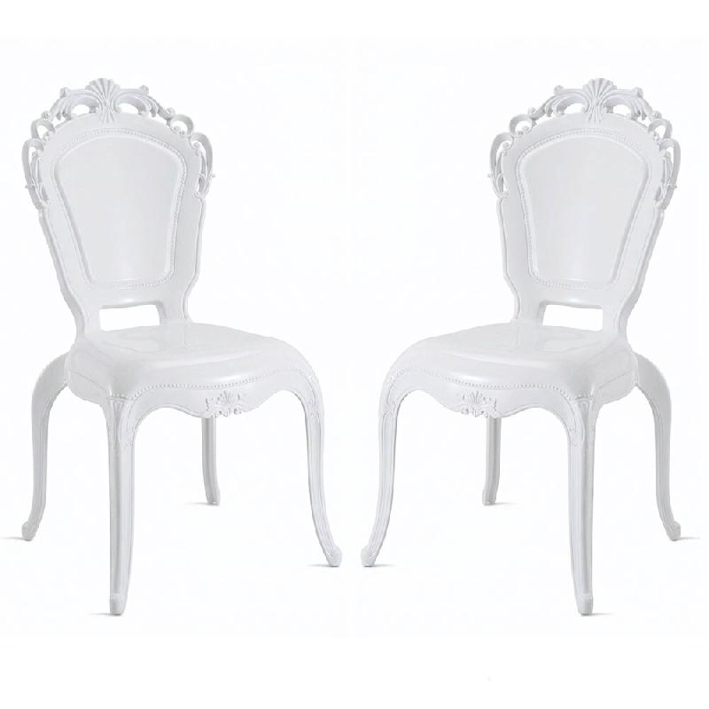 RATTATAN Lot de 2 chaises en polycarbonate, design baroque, résistantes et empilables pour cuisine, restaurants, hôtels – Maya/Blanc/47Lx56Px98,5H_0