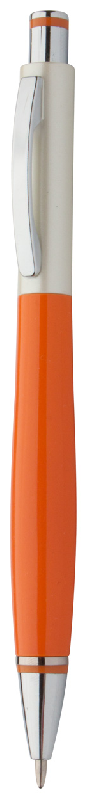 Stylo à bille en plastique blanc perle - Clip métal - Recharge bleue - Couleur orange_0