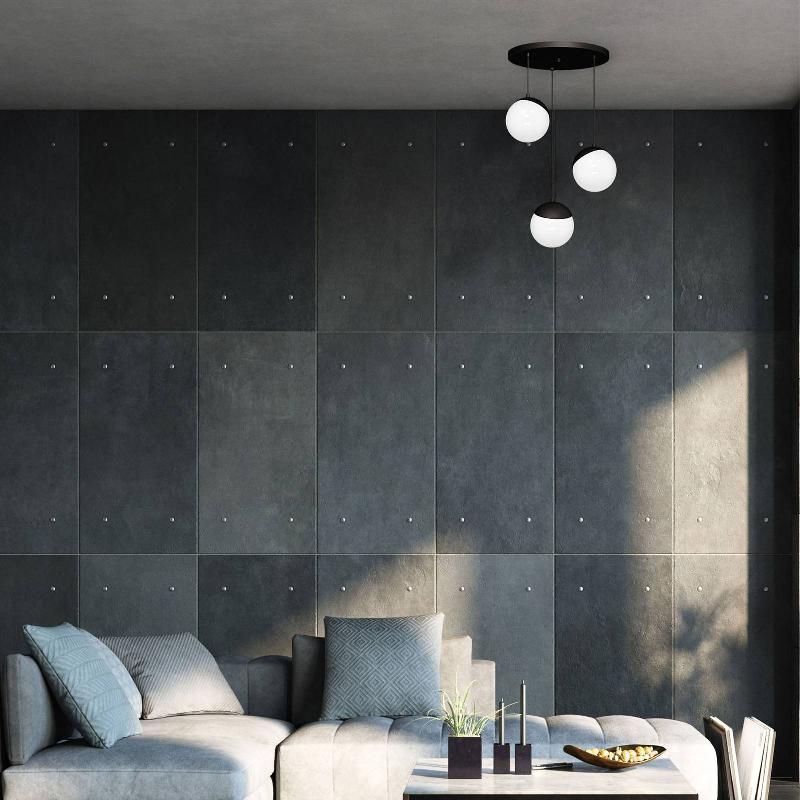 EKO-LIGHT SUSPENSION SFERA 3 LAMPES VERRE, MÉTAL NOIR