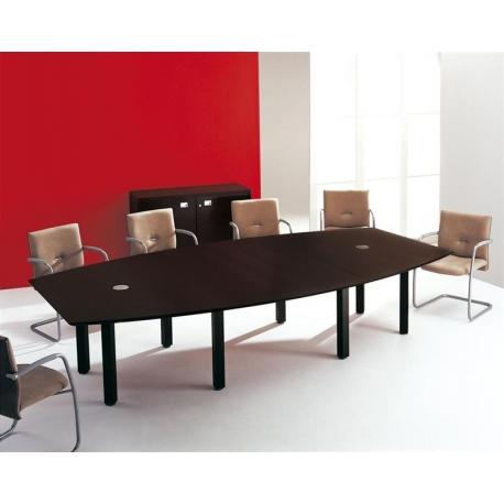 Table de réunion MACE - dessus forme tonneau - 10 personnes - pieds carrés en bois massif_0
