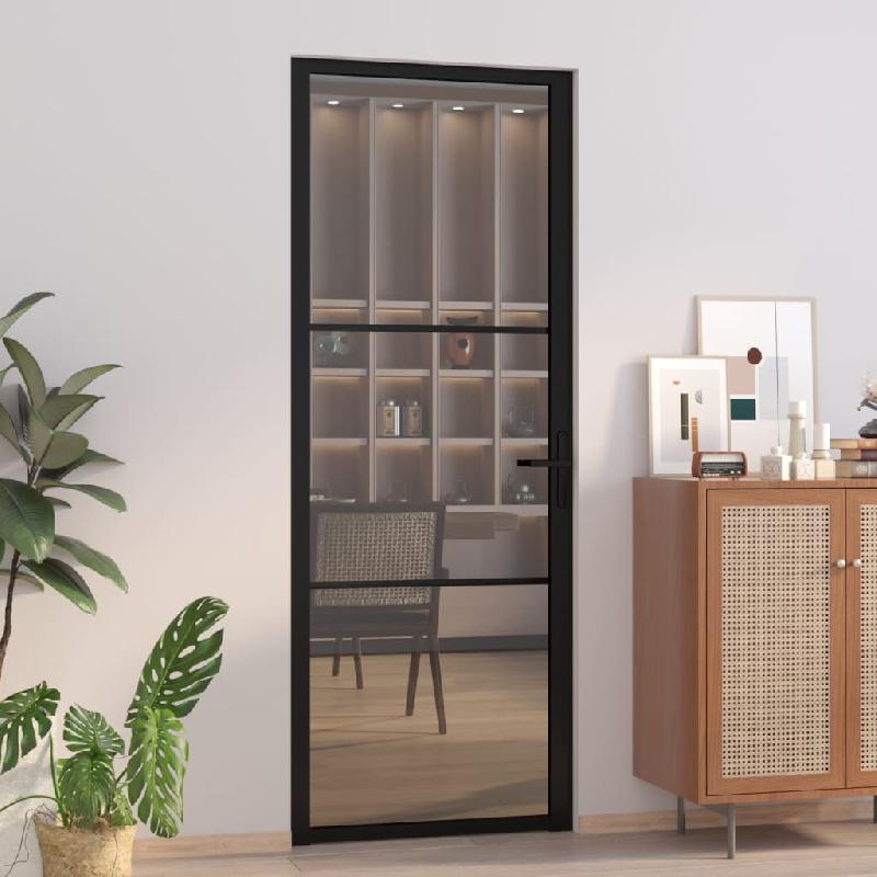 Vidaxl porte intérieure 76x201,5 cm noir verre esg et aluminium 350560_0