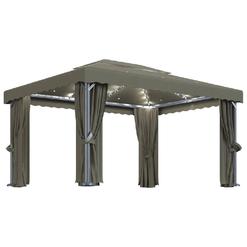 VidaXL Tonnelle avec rideau et guirlande lumineuse à LED 4x3 m Taupe Modèle Vega Master Classique - marron 3070357_0