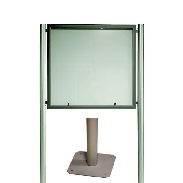 Vitrine extérieure éclairée - cadre gris - sur pied à visser - 12 x A4 - 2 serrures - étanche et sécurisée_0