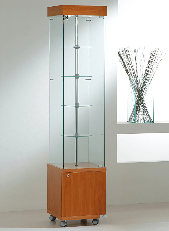 Vitrine tournante d'exposition en verre trempé avec rangement - modèle 4/18GMVA - couleur cerisier_0