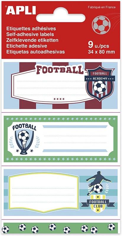 Apli Lot de 5 Pochette de 9 étiquettes scolaires fantaisies, format 36 x 81 mm, thème Football - 8410782184416_0