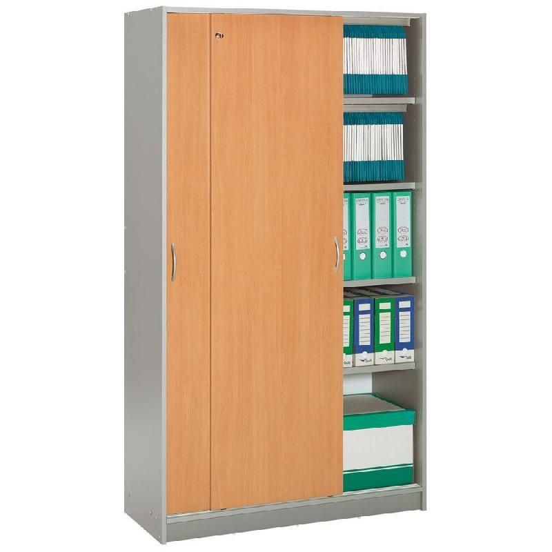 ARMOIRE À À PORTES COULISSANTES OFFICIO - BOIS -  H. 185 X L. 104 CM - CORPS ALUMINIUM - PORTE HÊTRE