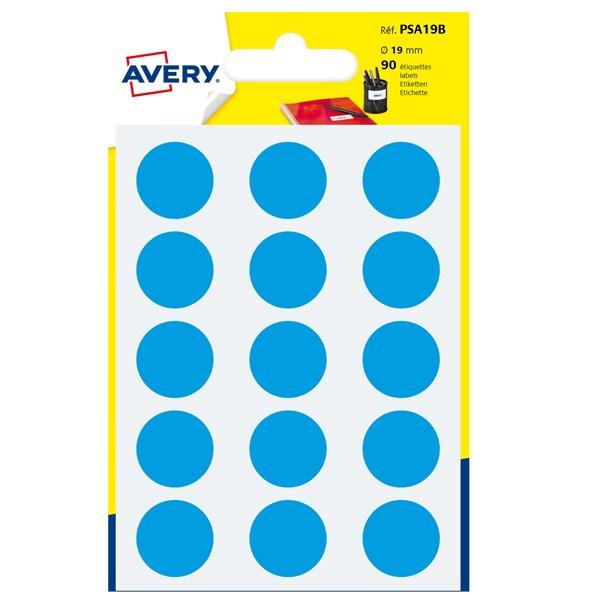 AVERY Lot de 10 Etui de 90 pastilles adhésives, diamètre 19 mm, coloris bleu (6 feuilles / cdt) - PSA19B_0