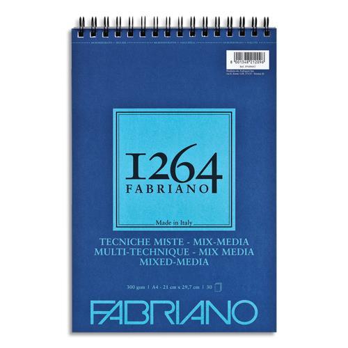 BLOC FABRIANO 1264 MULTI-TECH - 30 FEUILLES A4 - PAPIER BLANC NATUREL GRAIN MOY 300G - SPIRALE SUR LA LARGEUR