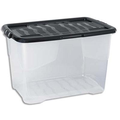 BOÎTE DE RANGEMENT STRATA AVEC COUVERCLE CRISTAL - CAPACITE 65 LITRES - L60 X H37,8 X P39,7 CM - NOIRE