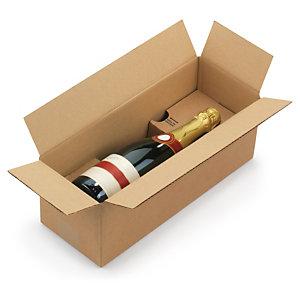 CAISSE CARTON BRUNE D'EXPÉDITION 1 BOUTEILLE AVEC CALAGE CARTON À MONTAGE INSTANTANÉ 38,5X15X15 CM