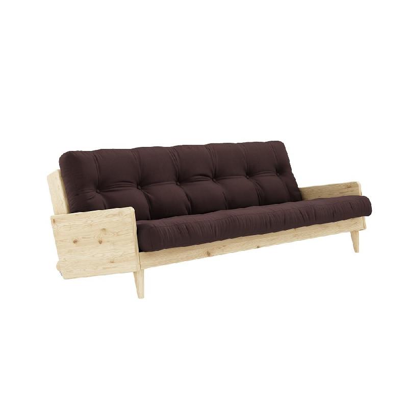Canapé 3 places convertible Indie - Style scandinave avec futon marron - Couchage 130x190 cm_0