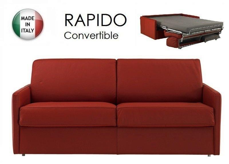 Canapé-lit SUN convertible express 3-4 places - Cuir vachette bordeaux - Matelas 16 cm - Couchage 160x197 cm_0