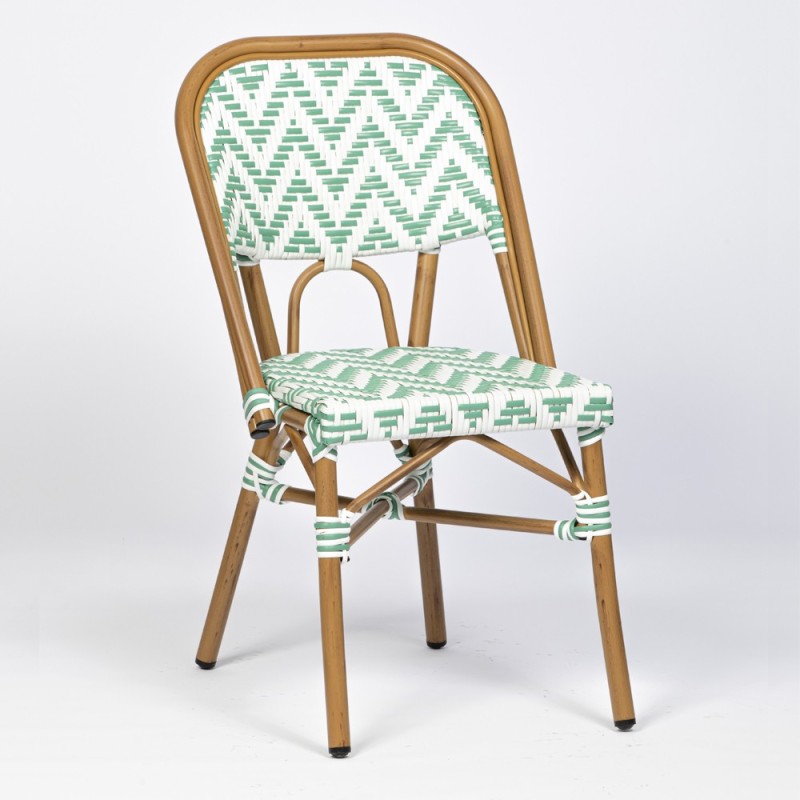 Chaise de terrasse graphique, solide et pratique - alma - tressage vert et blanc_0