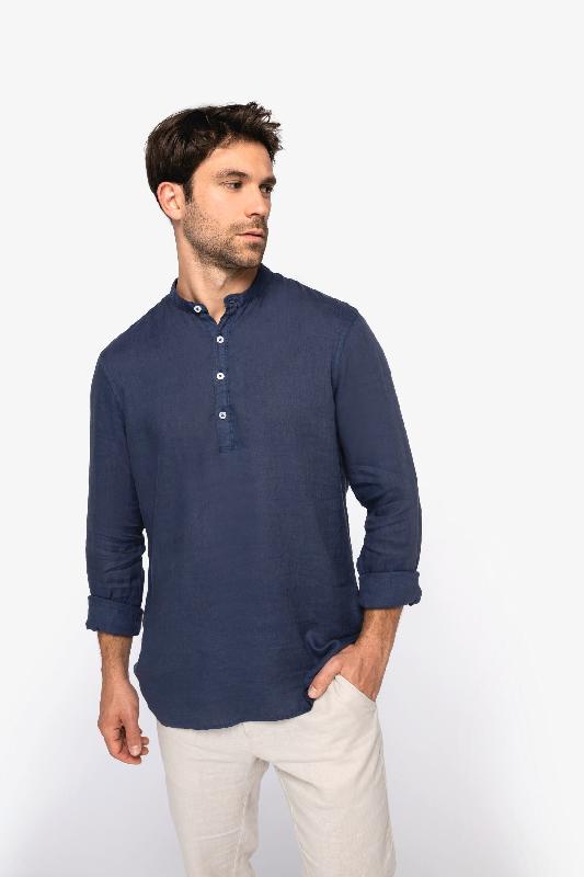 Chemise écoresponsable homme - Col Mao - Lin délavé - Réf: NS507 - Native Spirit_0