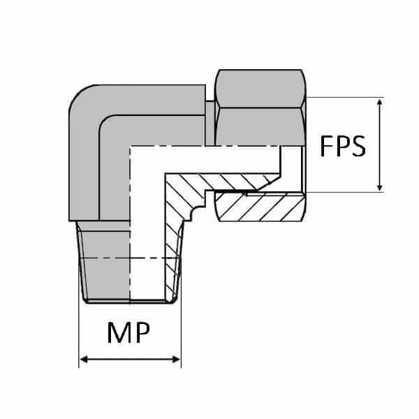Coude 90° mâle NPT X femelle tournant NPSM (cylindrique) - Cône 60° - 1
