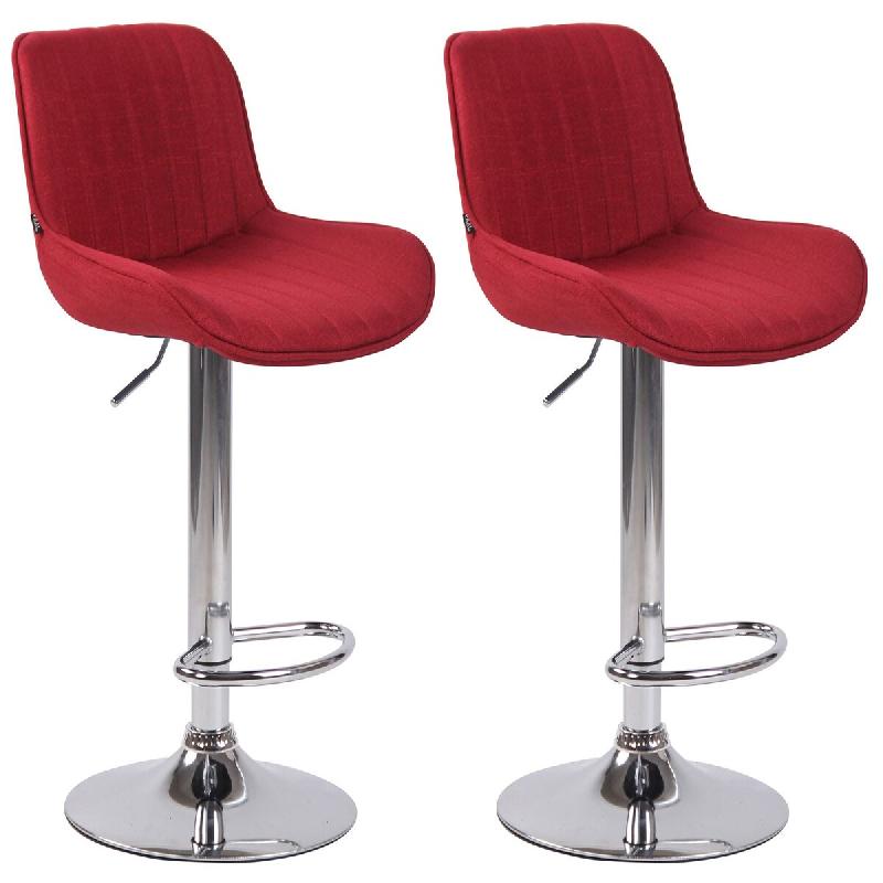 Décoshop26 - Lot de 2 tabourets de bar chaises hautes en tissu rouge coutures verticales support en métal chromé 10_0004286 - rouge métal 30002520_0