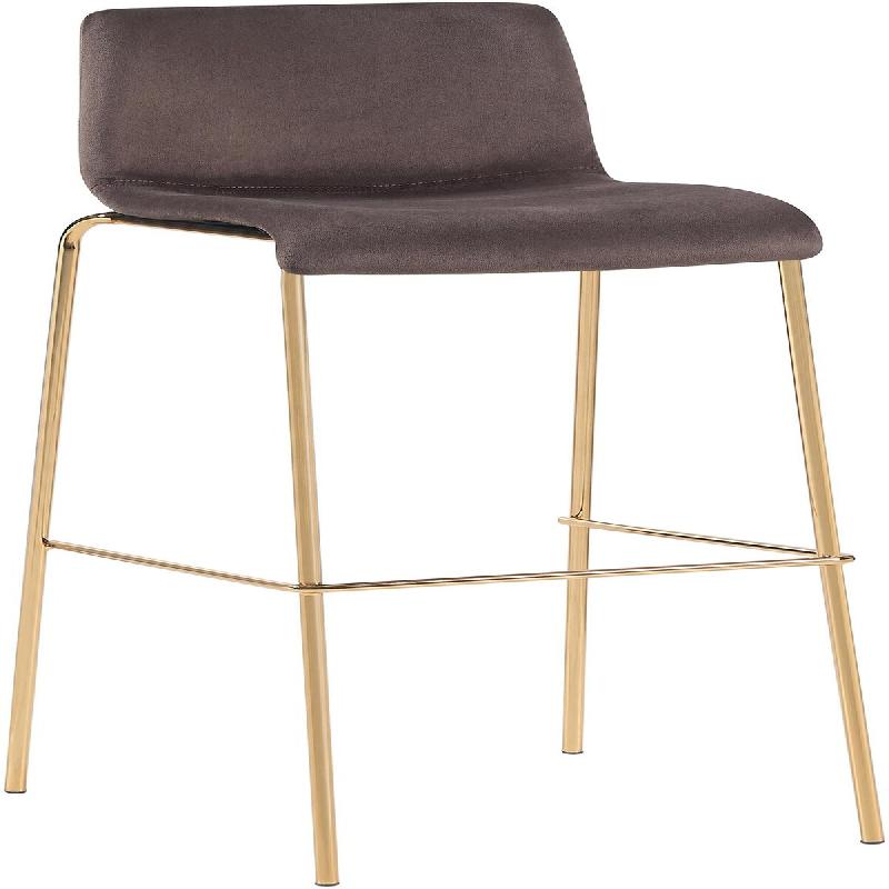 Décoshop26 - Tabouret de bar x1 en velours marron cadre métallique doré à quatre pieds style chic et moderne 10_0006255 - marron métal 3000265471536_0