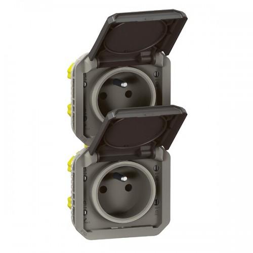 DOUBLE PRISE 2P+T COMPOSABLE ÉTANCHE VERTICALE - ANTHRACITE - PLEXO LEGRAND