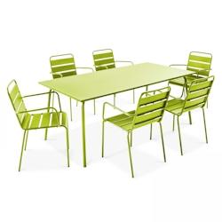Oviala Business Ensemble table de jardin et 6 fauteuils en métal vert - Oviala - vert acier 106027_0