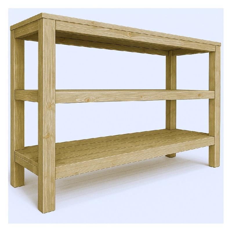 Etagère 3 niveaux Westside L119xP39xH80cm - pin vieilli - bois rainuré - Ep.18mm_0