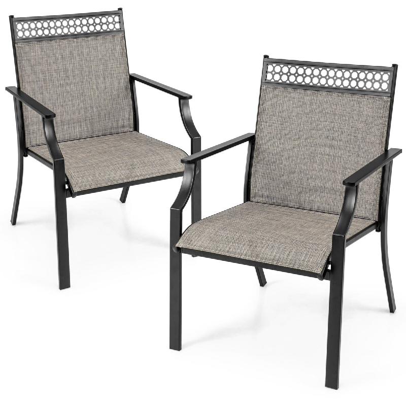Helloshop26 - Lot de 2 chaises de jardin en métal 66 x 61 x 90 cm confort amélioré style ajouré en tissu café noir 20_0020447 - noir métal 30002_0