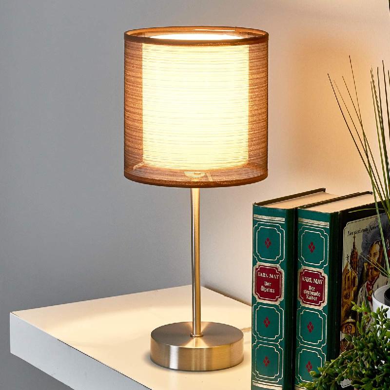 LINDBY LAMPE DE CHEVET NICA AVEC ABAT-JOUR EN TISSU BRUN