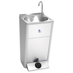 Lavabo autonome à pied avec poubelle incorporée - 450x450x850 mm - 20034160 Eurast - inox 20034160_0